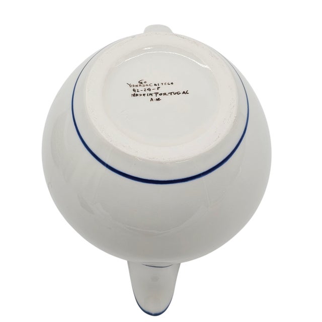 Cream Viana Do Castelo Hand-Signed Cream & Blue Pitcher – Portuguese Pottery Classic For Sale - Image 8 of 9