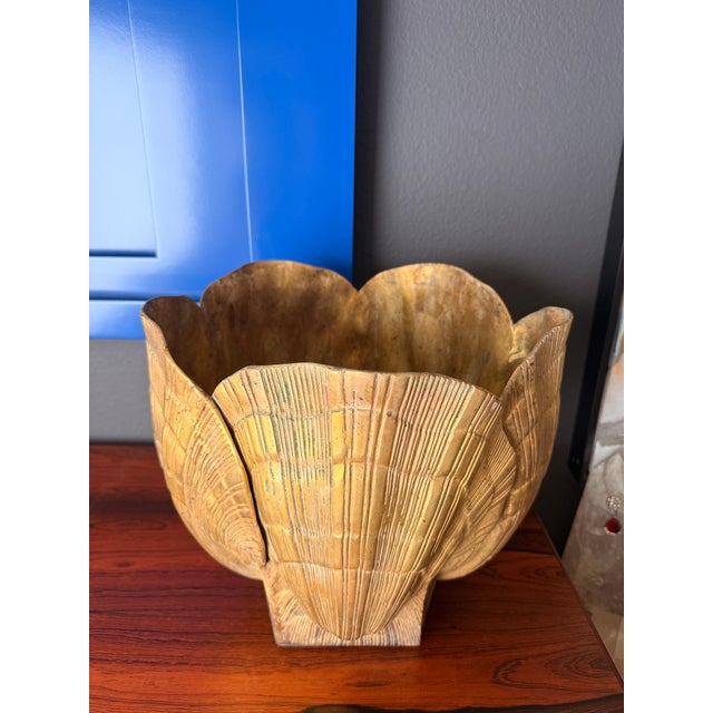 X Large cast patinated brass sea shell planter made in 1970’s in South Korea in the style of Billy Haines
