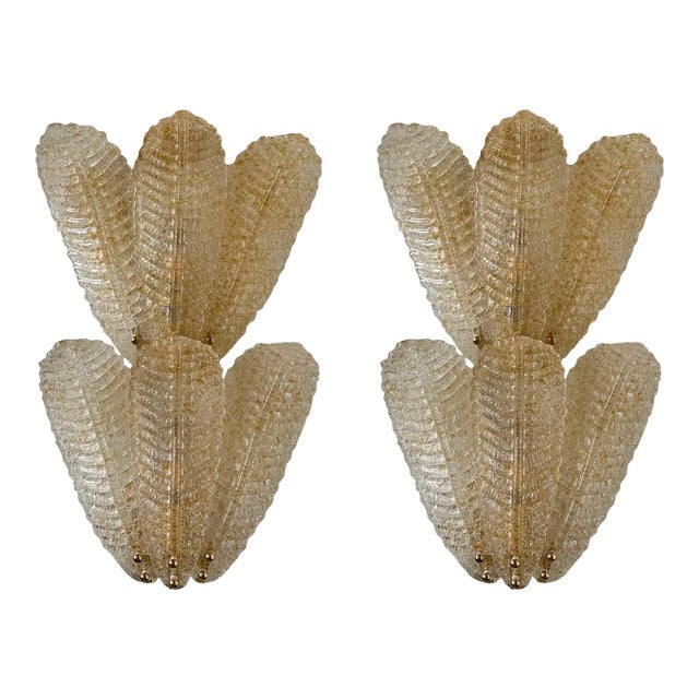 Venetian Wall Sconces in Amber Graniglia Leaves Murano Glass by Simoeng for Simoeng, Set of 2 For Sale - Image 6 of 6