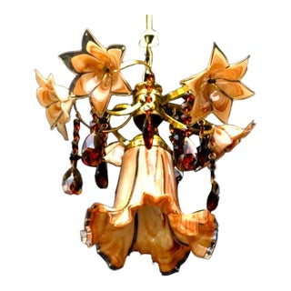 Vintage Murano Styled Brown Crystal Chandelier For Sale