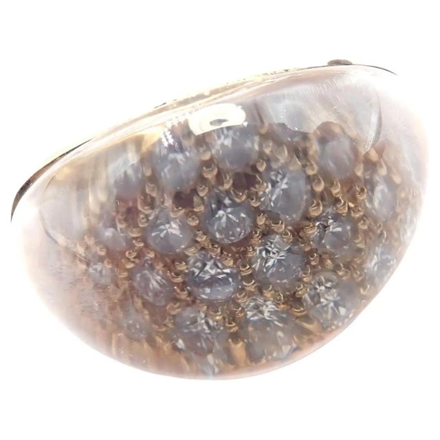 Contemporary Late 20th Century Cartier Myst De Cartier Yellow Gold Diamond Rock Crystal Dome Ring, Size 6 For Sale - Image 3 of 12