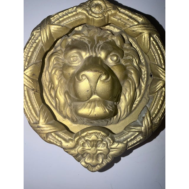 Hollywood Regency Large 8" Vintage Hollywood Regency Solid Cast Brass Lion Door Knocker – 5 + Pounds For Sale - Image 3 of 12