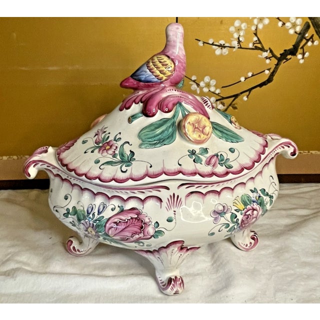 French Vintage Handpainted French Old Strassbourg Style Faience Vegetable Tureen For Sale - Image 3 of 9