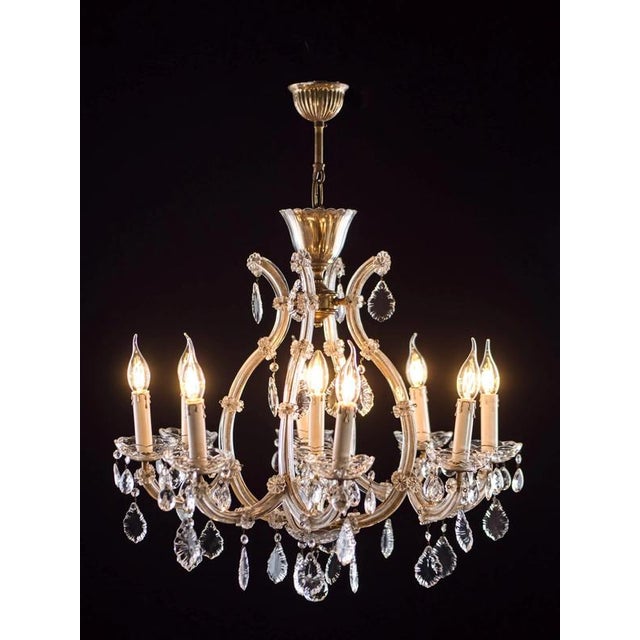 Glass Crystal Theresian Chandelier with 9 Bulbs For Sale - Image 7 of 8