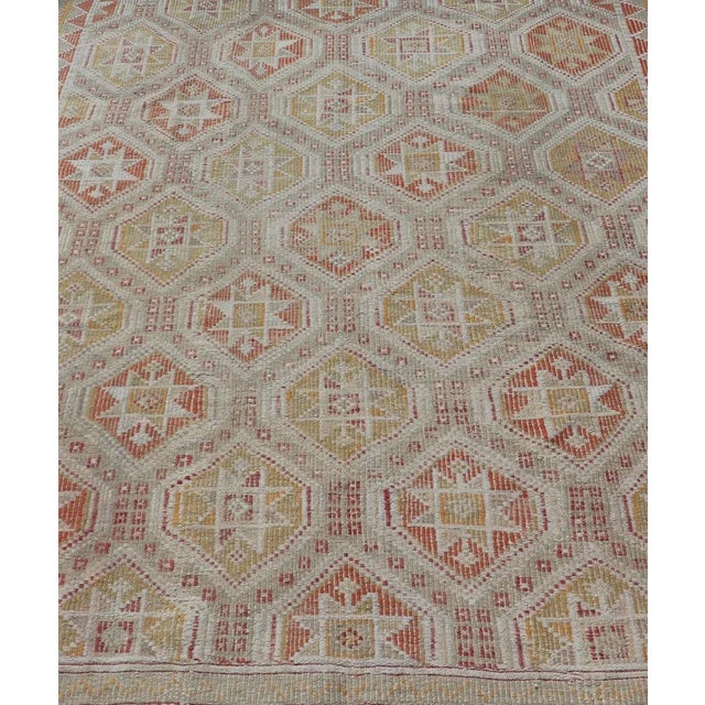 Mid 20th Century Turkish Vintage Kilim With All-Over Diamond Design With Orange & Yellow For Sale - Image 5 of 12