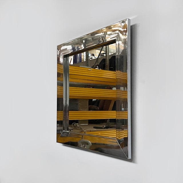 Italian Modern Square Wall Mirror in Chrome Metal, 1970s For Sale - Image 3 of 13