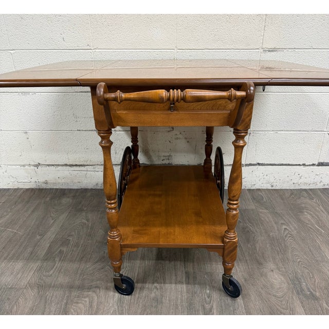 Vintage Ethan Allen Baumritter Solid Maple Drop Leaf Tea Cart For Sale - Image 10 of 16