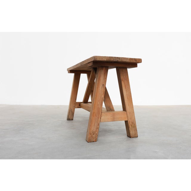 Rustic French Rustic Oak Trestle Bench, 1890s For Sale - Image 3 of 13