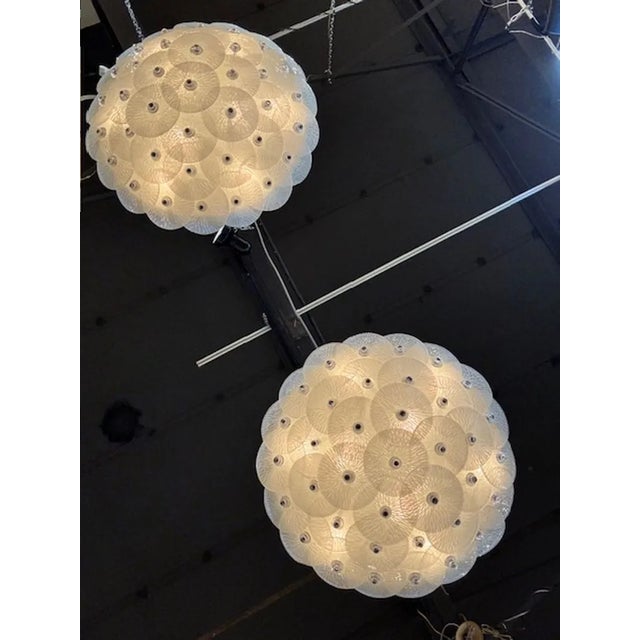Early 21st Century White Frosted Murano Glass Flush Mount Chandelier For Sale - Image 5 of 6