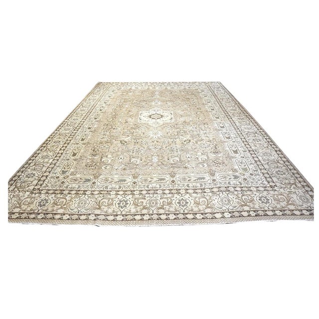 Persian Antique Persian Tabriz Wool 15x20 Ivory, Gray, & Tan Handmade Oversized Area Rug #1142580 For Sale - Image 3 of 5