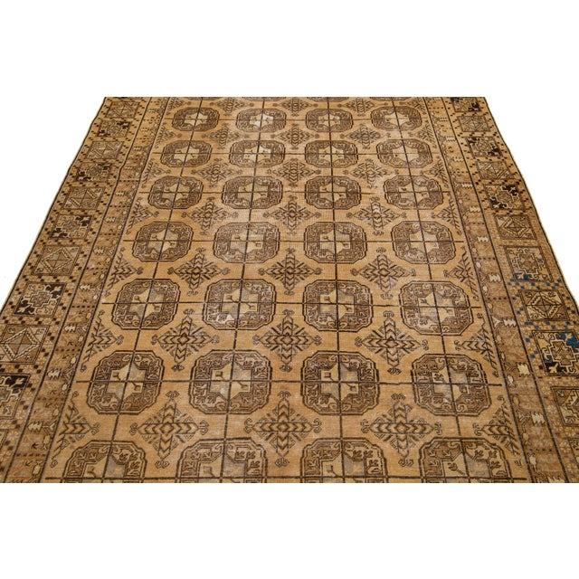 1900s Antique Khotan Wool Rug Handmade in Tan Color With Geometric Pattern For Sale In New York - Image 6 of 10