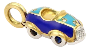 Aaron Basha Diamond Sapphire Enamel 18k Yellow Gold Car Charm Pendant