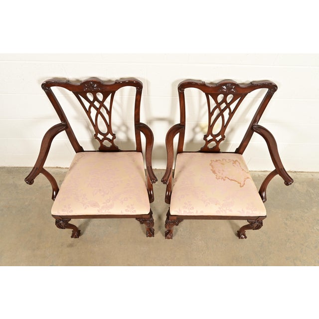 1980s Baker Furniture Style Chippendale Carved Mahogany Armchairs, Pair For Sale - Image 5 of 15