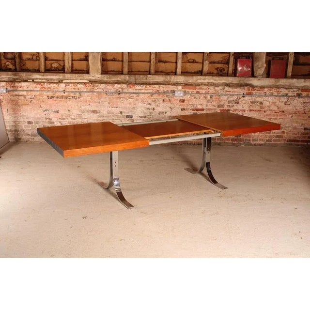 1970s Mid-Century Modern Danish Extendable Teak Dining Table with Chrome Legs by Poul Norrelikt for Dyrlund, 1970s For Sale - Image 5 of 17
