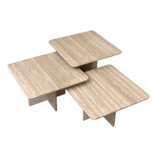 Italian Travertine Nesting Tables, 1970s, Set of 3 For Sale
