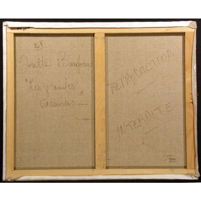 1970s 1970s "Les Grande Vacances" French Folk Art Oil Painting by Josette Bardoux For Sale - Image 5 of 6