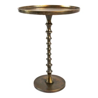 Retro Style Brass Finish Pedestal Side Table For Sale