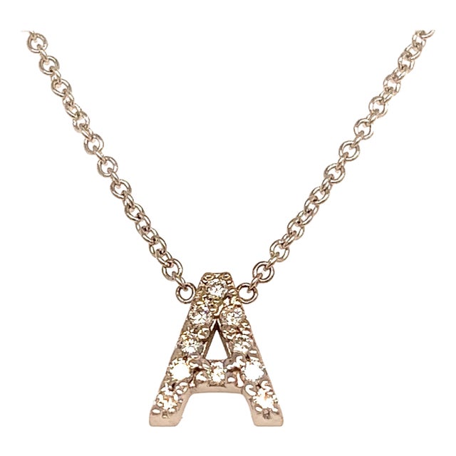 Diamond Letter "A" Pendant Necklace 18" 14k Gold 0.12 TCW Certified For Sale