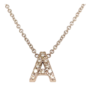 Diamond Letter "A" Pendant Necklace 18" 14k Gold 0.12 TCW Certified