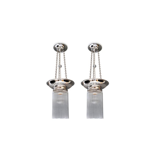 Vintage Nickel-Plated Ceiling Lamps with Glass Sticks, 1920, Set of 2 For Sale - Image 16 of 16