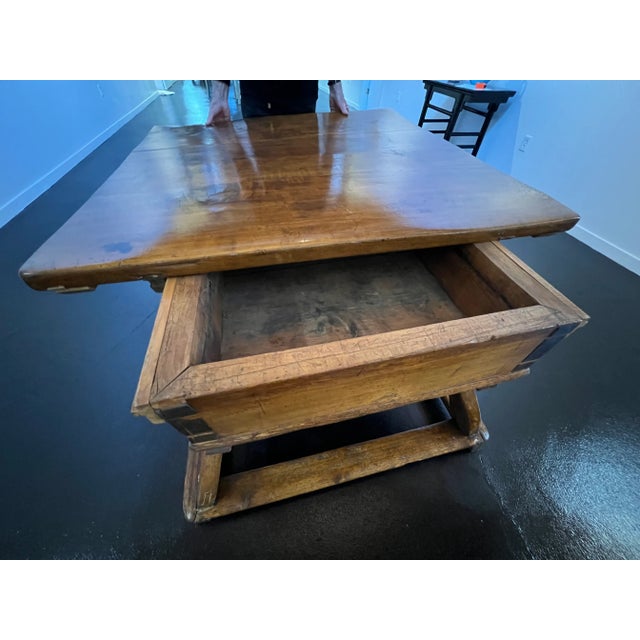 Gothic 1600’s Alpine Chalet Table Bavarian Medieval Table Reinforced Sliding Top Amazing For Sale - Image 3 of 12