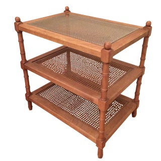 Edward Ferrell Three-Tiered Caned Side Table For Sale