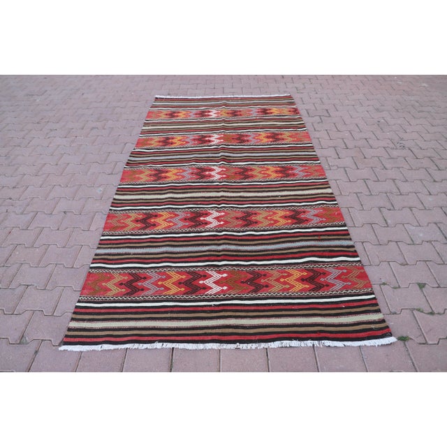 1970s Cabin Style Stripe Design Handmade Oushak Kilim Rug For Sale - Image 12 of 12