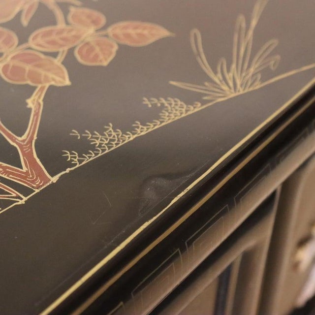 Early 20th Century Chinese Ebonized & Gilt Credenza With Figural & Floral Soap Stone Inlay 20thC For Sale - Image 14 of 17