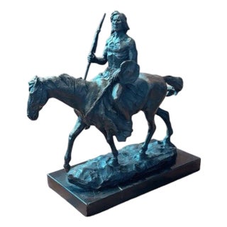 Bronze Indian Chief on Horseback with Marble Base For Sale