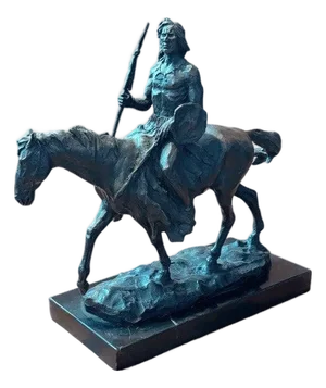 Bronze Indian Chief on Horseback with Marble Base