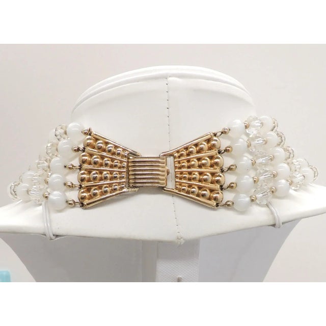 Mid-Century Modern Vintage 1950s Signed Napier 5-Strand Faux-Moonstone & Glass Beaded Necklace For Sale - Image 3 of 7