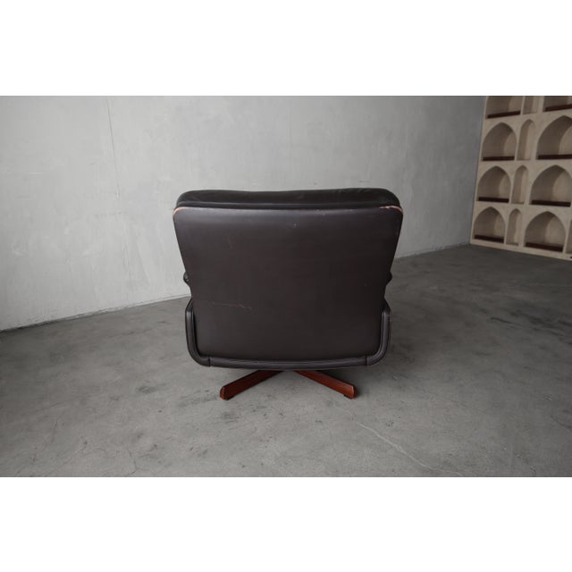 Mid Century Danish Brown Leather & Rosewood Swivel Lounge Chair For Sale In Las Vegas - Image 6 of 11
