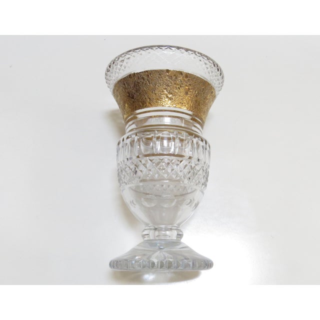 Stunning vintage Moser Glassworks 24K gold incrusted cut crystal urn-shape vase. Classic diamond cut motif, showcasing a...