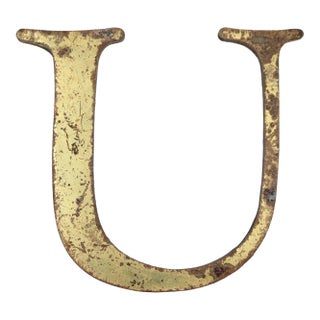 Vintage 7.5 In. Cast Brass Sign Letter U For Sale