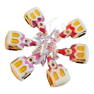 Set of 6 Vintage German Christmas Ornaments Church Figurines For Sale