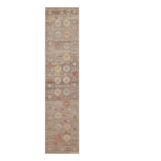 Tribal Geometric Grey Background Rustic Pattern Modern Hallway Runner Abrash Rug For Sale