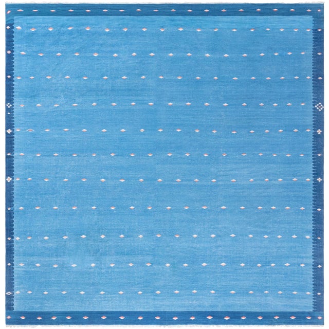 Doris Leslie Blau Vintage Indian Dhurrie Light Blue Flatweave Cotton Rug For Sale