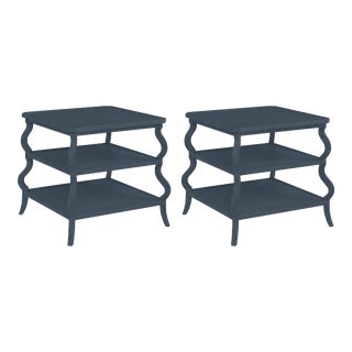 Abbott Tiered Side Table in Hale Navy - a Pair For Sale
