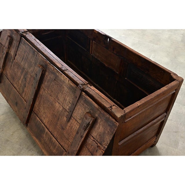Brown French 18th Century Solid Oak Carved Coffer For Sale - Image 8 of 13