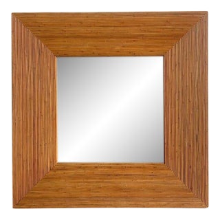 Large Vintage Square Pencil Reed Mirror For Sale