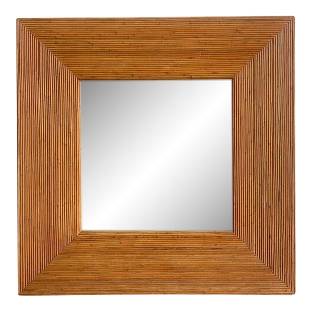 Large Vintage Square Pencil Reed Mirror For Sale