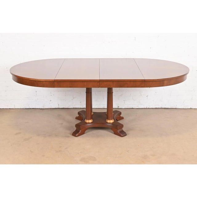 Ethan Allen Neoclassical Cherry Wood Pedestal Extension Dining Table, Newly Refinished For Sale - Image 12 of 12