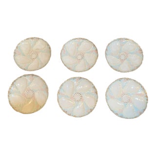 Antique Ceramic Oyster Plates- Set of 6 For Sale