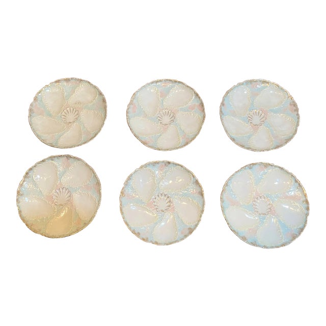 Antique Ceramic Oyster Plates- Set of 6 For Sale