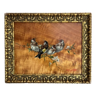 Gabriel Cazals, French Naturalist Goldfinches, 1900, Oil For Sale
