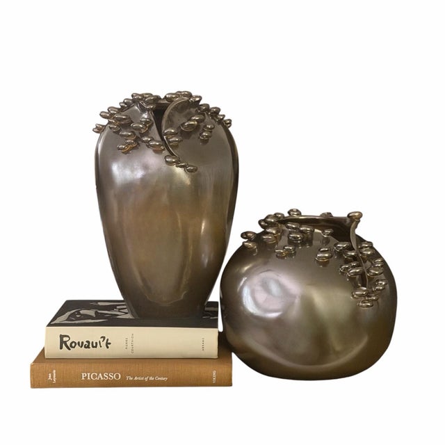 Cascading Reef Reactive Bronze Short Ceramic Vase From Studio a Home by Global Views – Made in Italy For Sale - Image 10 of 10