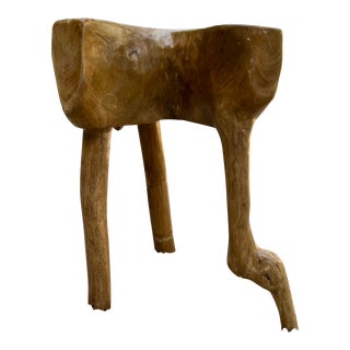 Natural Wood Drink Side Table For Sale