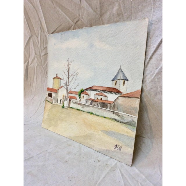 French Mid 20th Century French Watercolor Painting, Ouches Pres Roanne For Sale - Image 3 of 10
