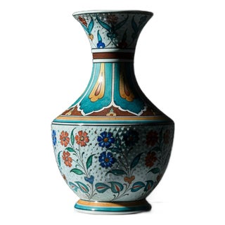 Handmade Ceramic Vase (30cm) – Turquoise & Terracotta Floral Design – Textured Iznik Decor For Sale
