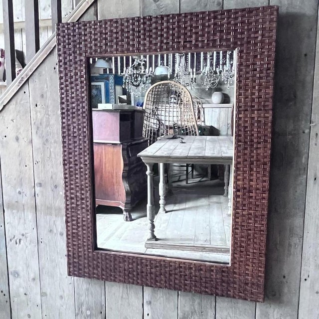 Vintage Wicker Framed Wall Mirror For Sale - Image 9 of 14